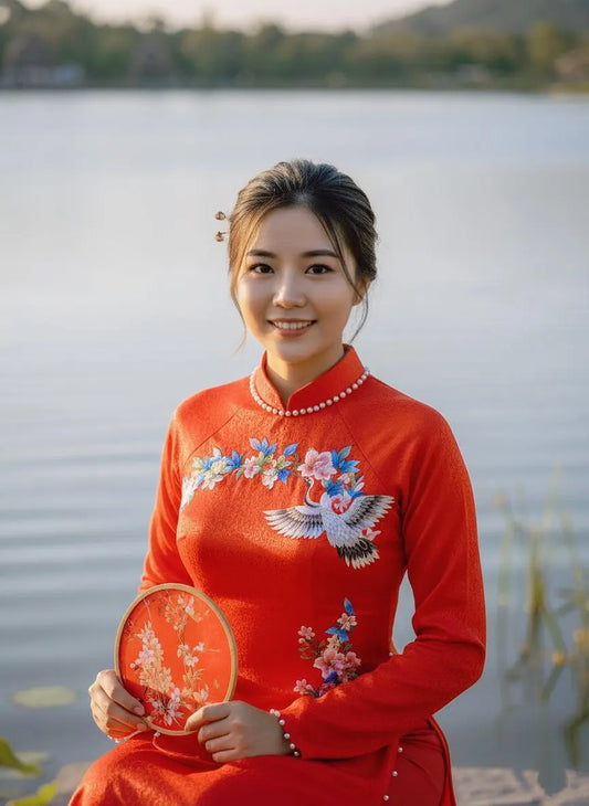 Red Ao Dai Dress: Vietnamese Traditional Long Dress / Red Pants included/TT173
