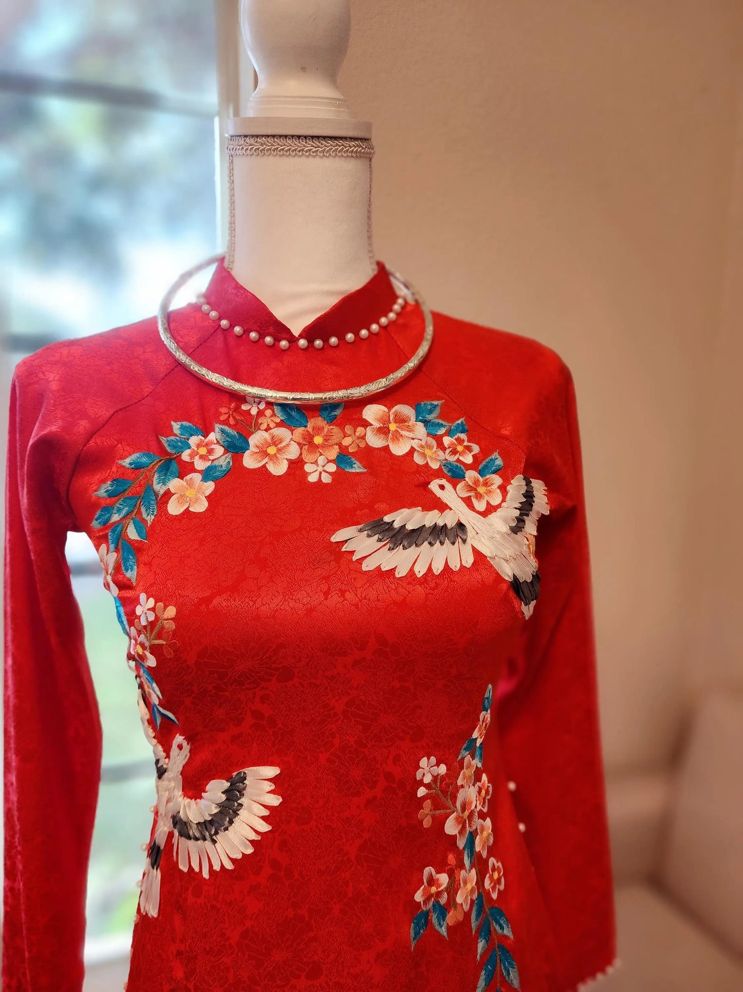 Red Ao Dai Dress: Vietnamese Traditional Long Dress / Red Pants included/TT173