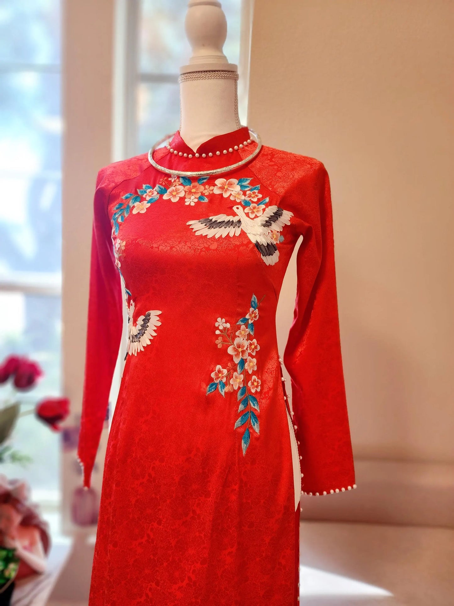 Red Ao Dai Dress: Vietnamese Traditional Long Dress / Red Pants included/TT173