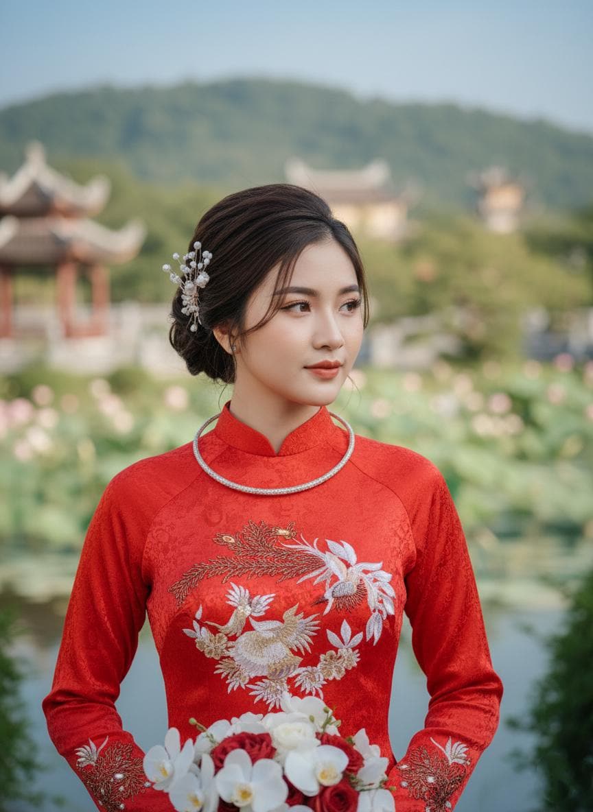 Red Ao Dai Dress: Vietnamese Traditional Long Dress/ Red Pants included/TT173
