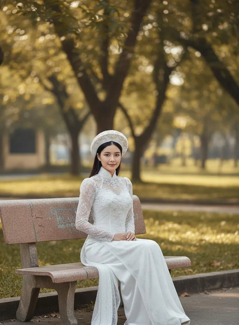 Crystal Chiffon Ao Dai Dress: Triple Layer Wedding Gown W169