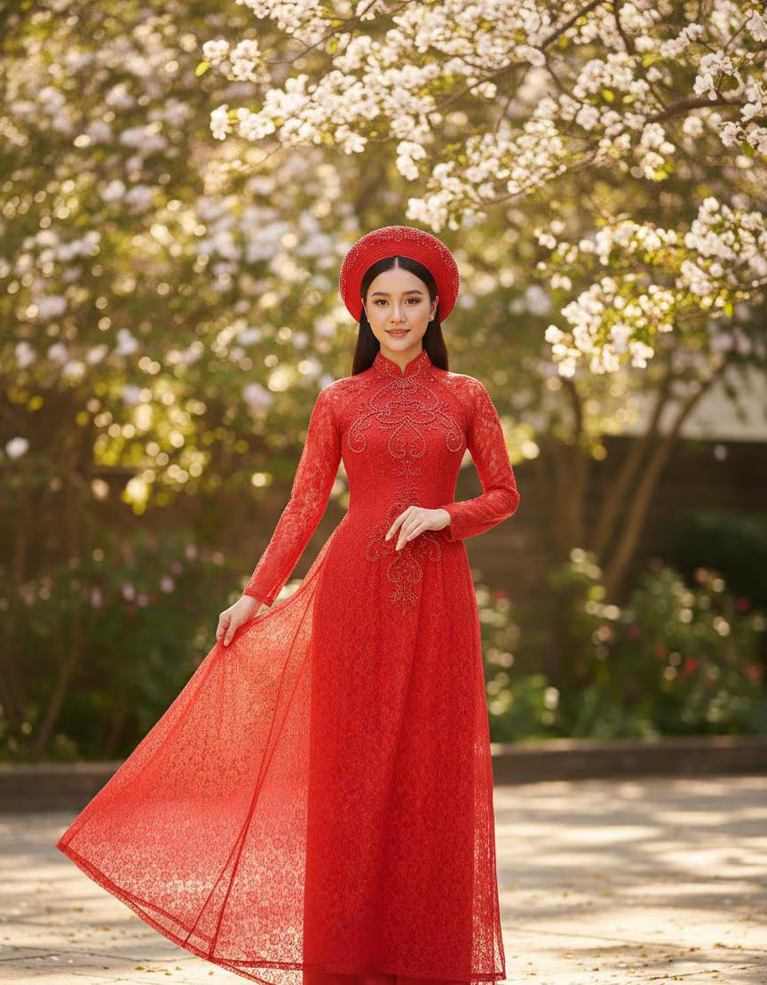 Crystal Chiffon Ao Dai Dress: Triple Layer Wedding Gown W169