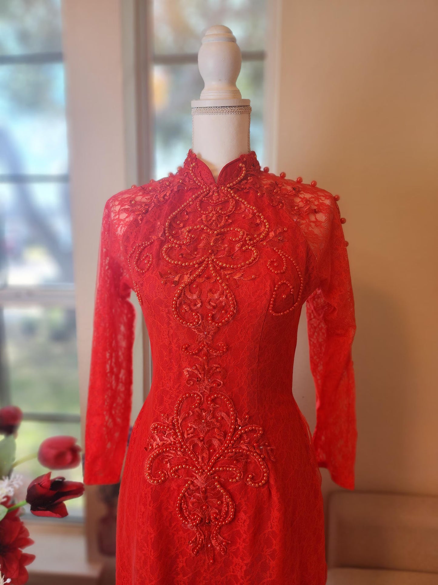 Crystal Chiffon Ao Dai Dress: Triple Layer Wedding Gown W169