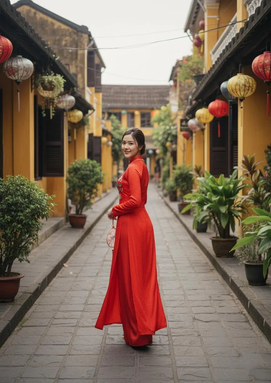 Red Ao Dai Dress: Vietnamese Traditional Long Dress/ Red Pants included/TT173