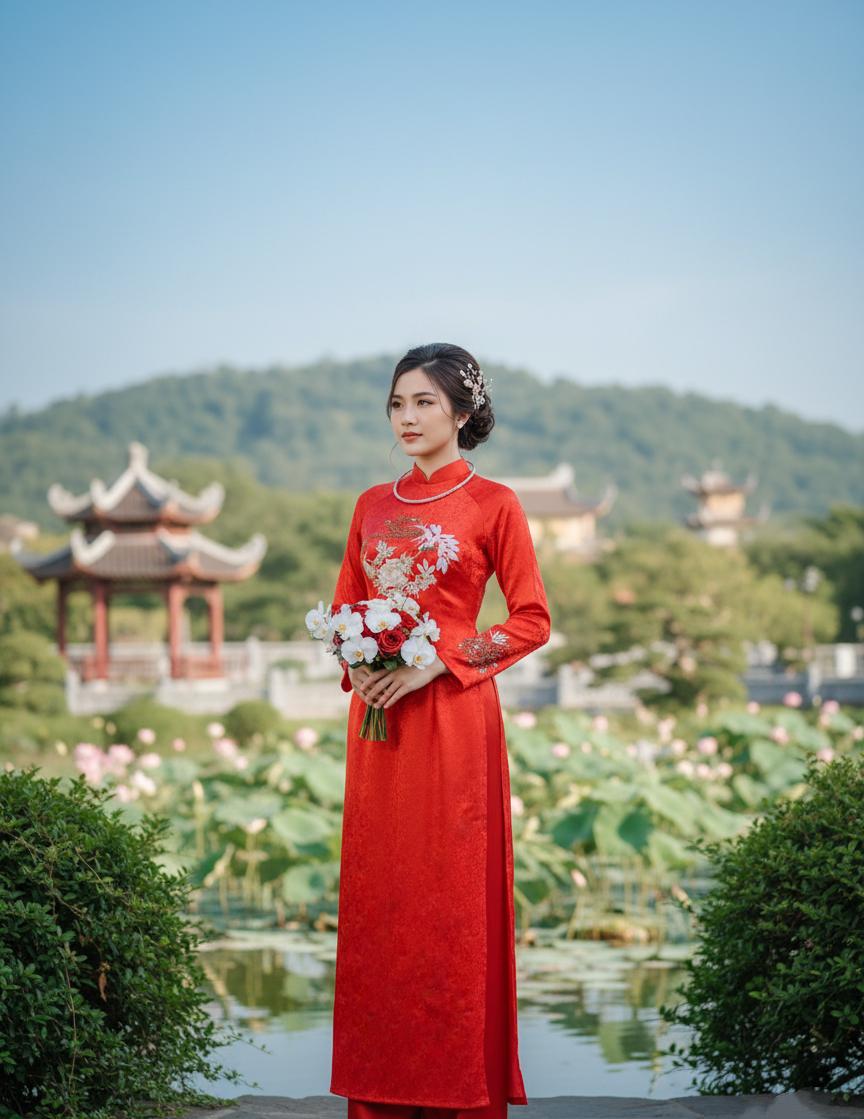 Red Ao Dai Dress: Vietnamese Traditional Long Dress/ Red Pants included/TT173