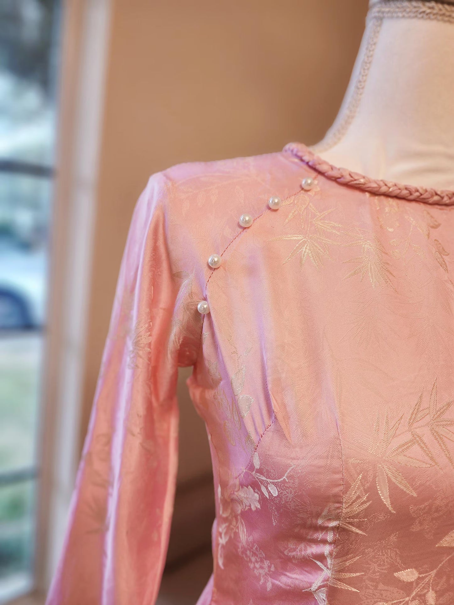 Ao Dai Lụa Tơ tằm Hà Nam Light Pink Mix Yellow/TT58