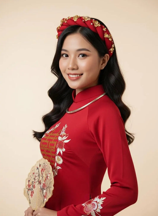 Set Ao Dai Lua Thái Tuấn Embroidered And Đính Kế/ White Pants included/TT171