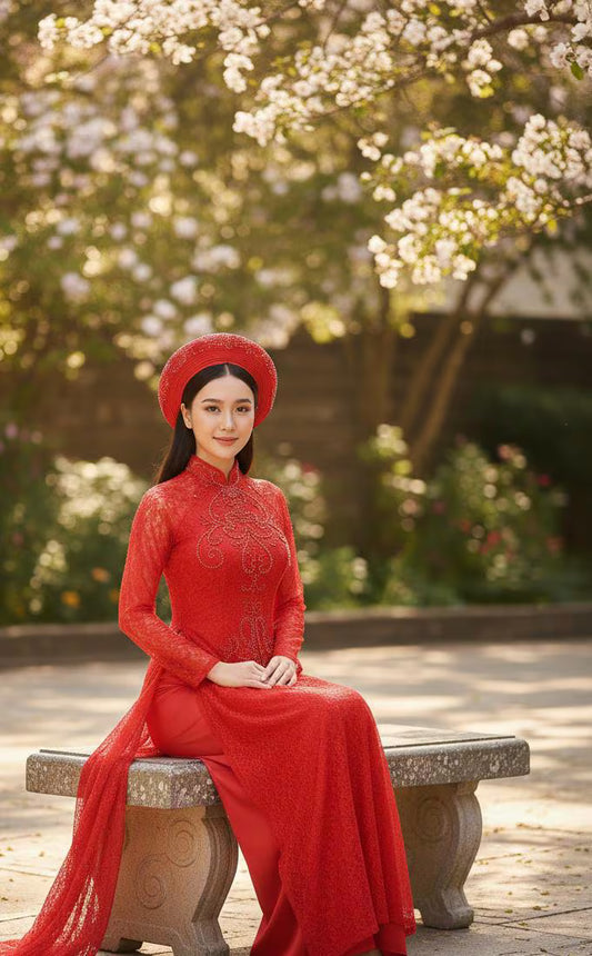 Crystal Chiffon Ao Dai Dress: Triple Layer Wedding Gown W169
