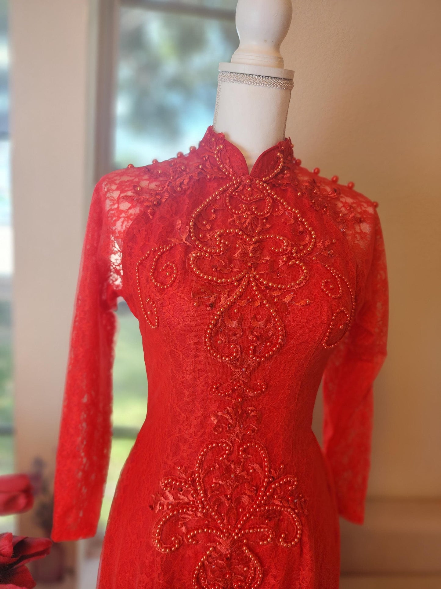 Crystal Chiffon Ao Dai Dress: Triple Layer Wedding Gown W169