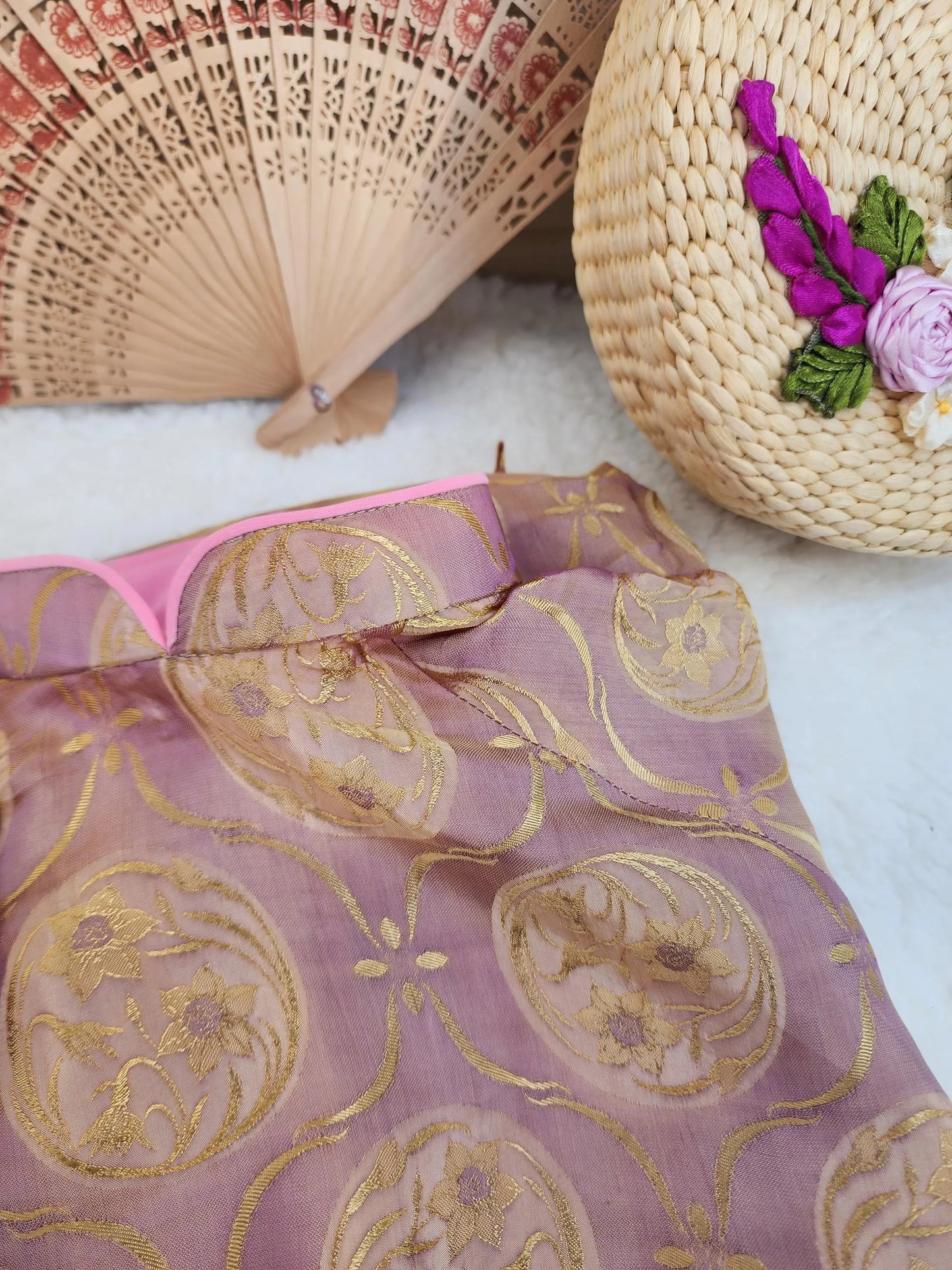 Mauve gold brocade Mulberry Silk Set Ao Dai Dress, Lunar New Year 2026, TT81