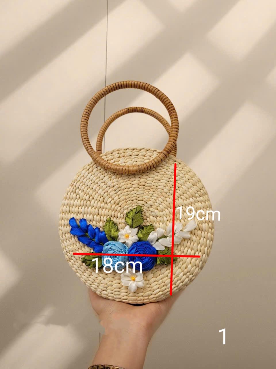Handmade Woven Rattan Bag with 3D Ribbon Flowers