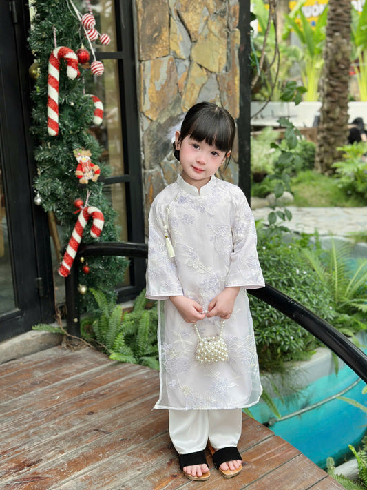 Set Ao Dai Tơ Thêu for Girl Light Purple/B66