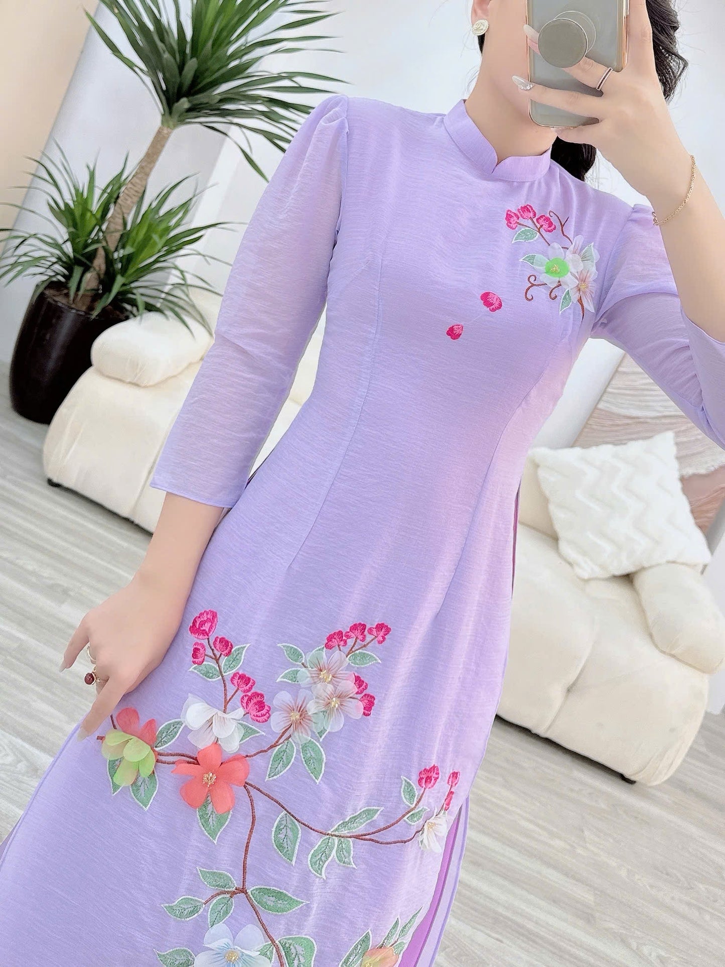 Purple Embroidery Lavender Ao Dai Set B304