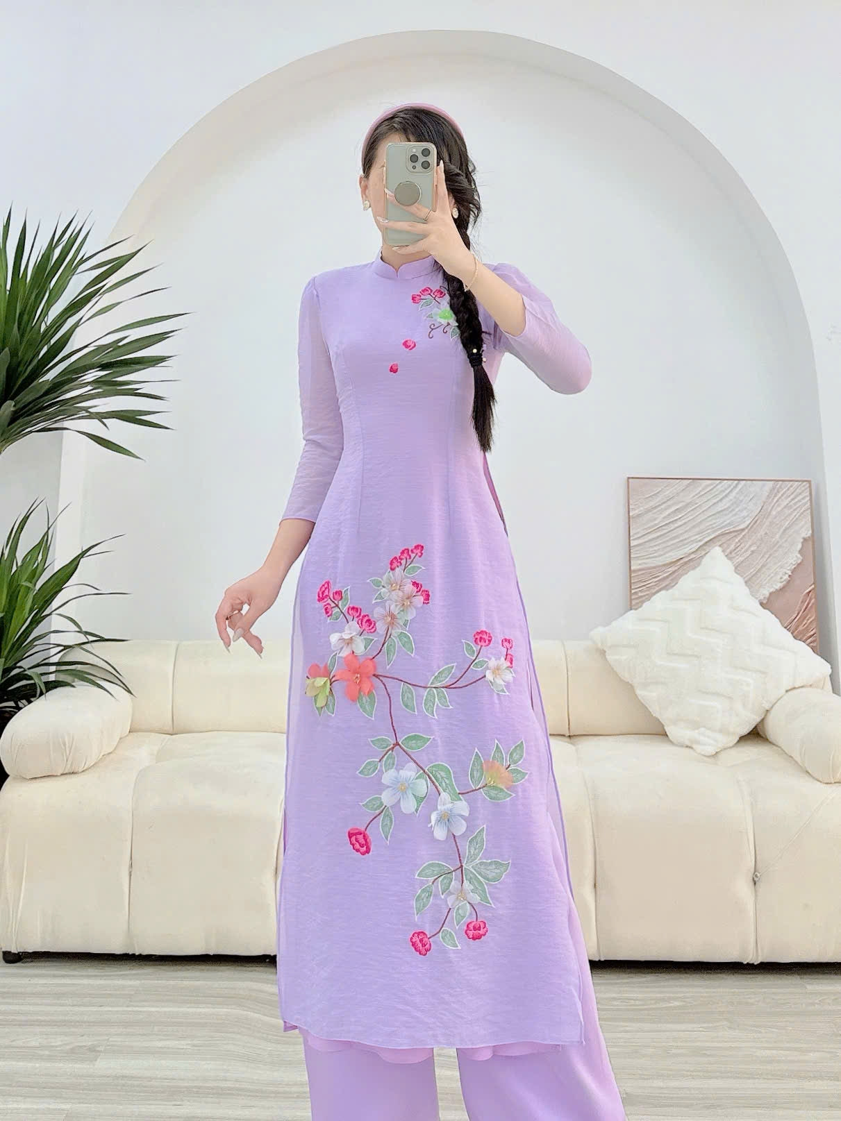 Purple Embroidery Lavender Ao Dai Set B304