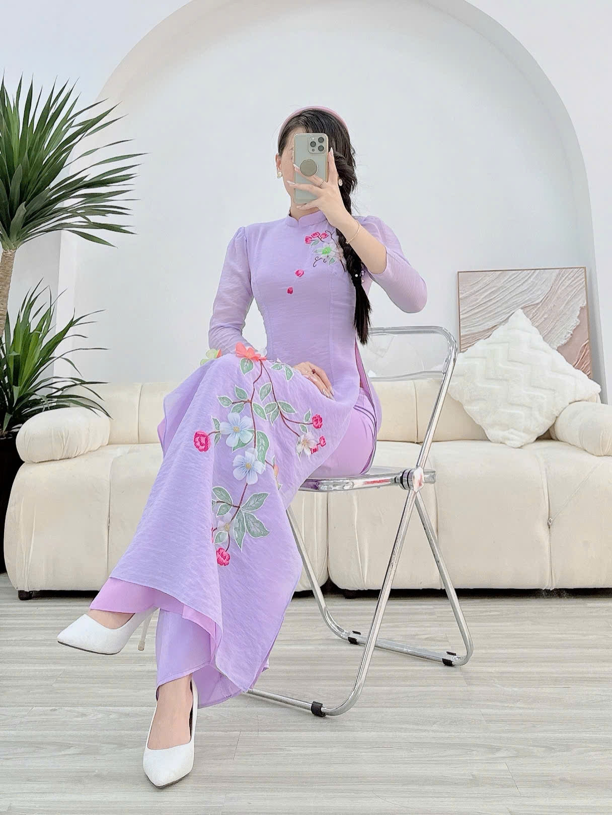 Purple Embroidery Lavender Ao Dai Set B304