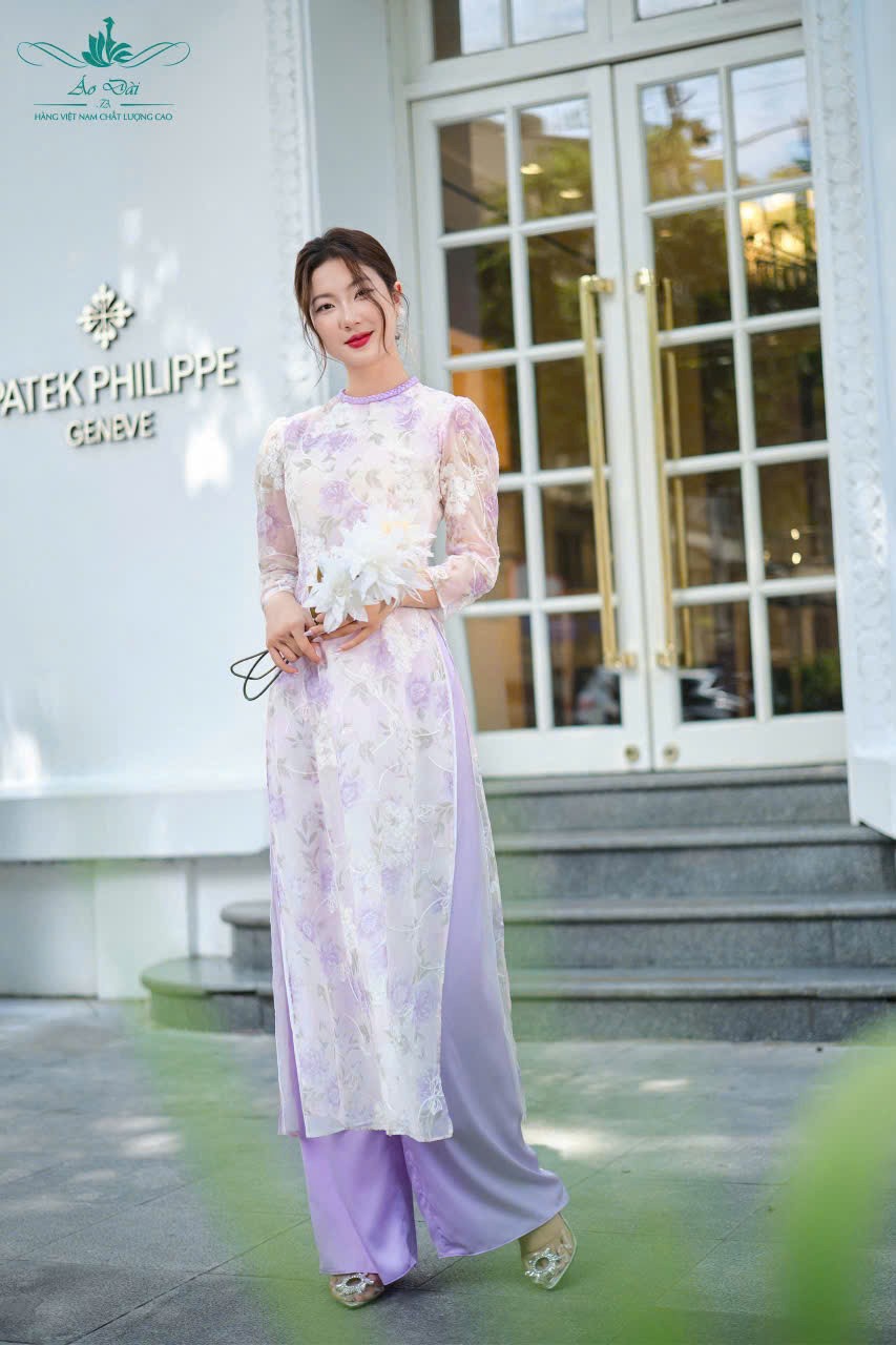 Set Ao Dai Cach tan light purple (Pants included) B303