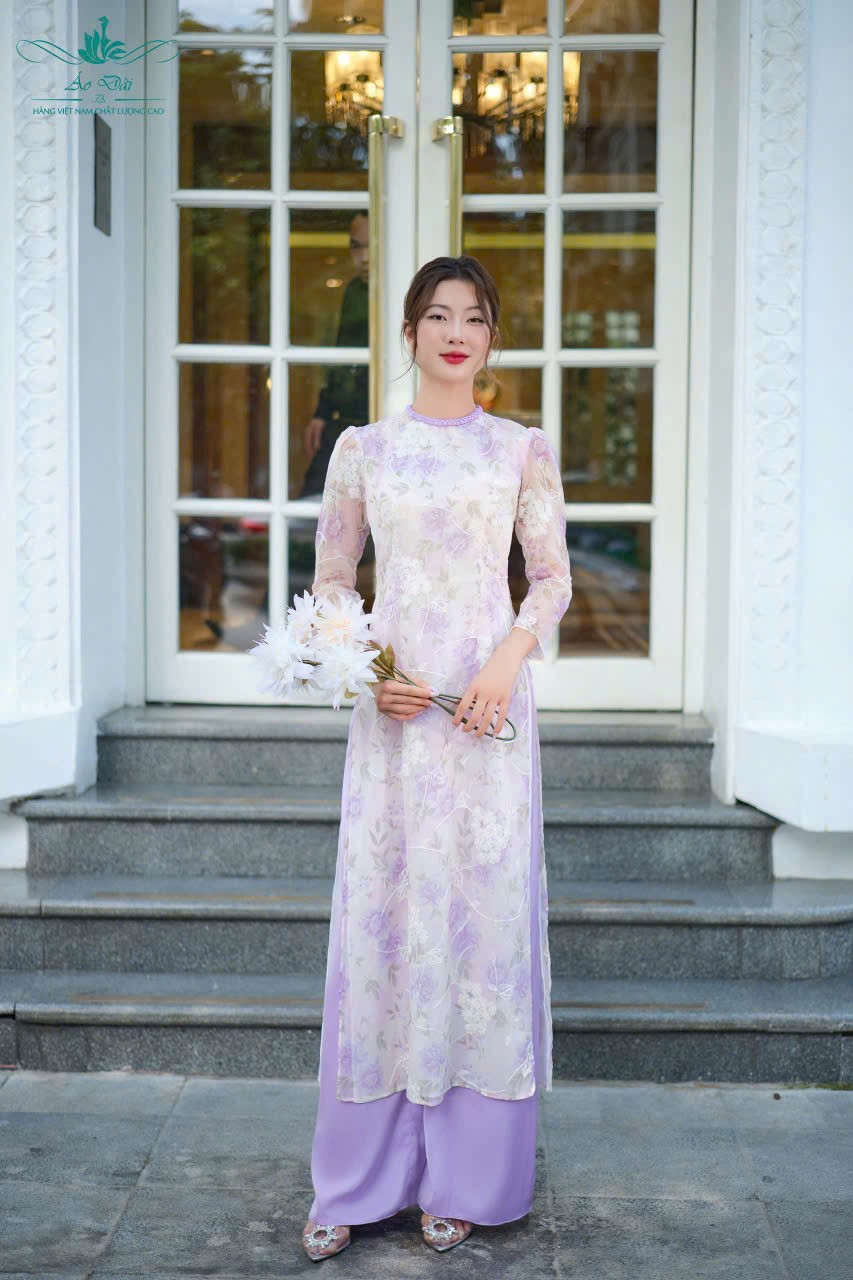 Set Ao Dai Cach tan light purple (Pants included) B303