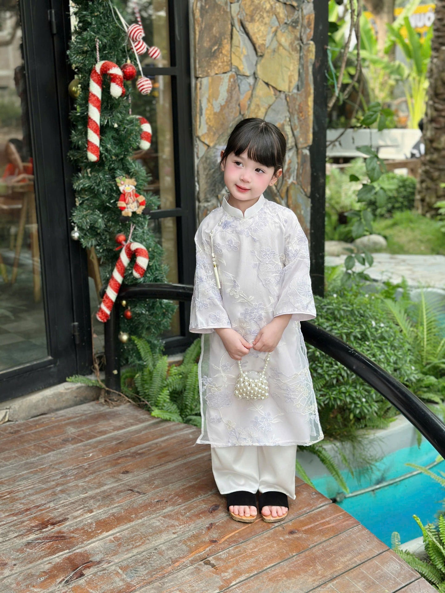 Set Ao Dai Tơ Thêu for Girl Light Purple/B66