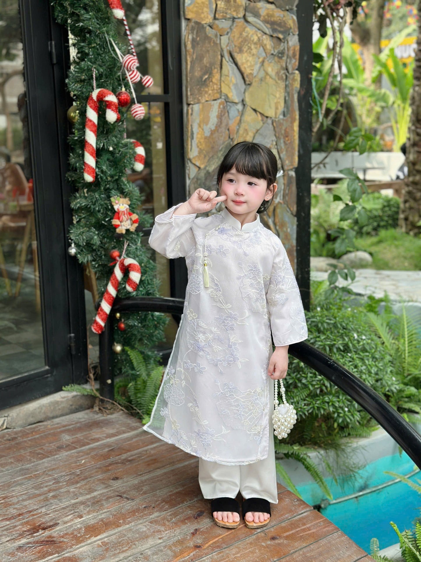 Set Ao Dai Tơ Thêu for Girl Light Purple/B66
